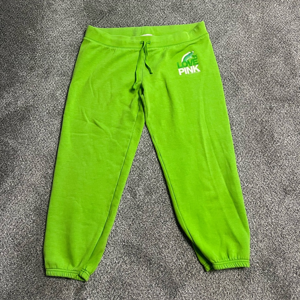 Vintage Y2K Victoria's Secret Pink Cropped Sweatpants Lime Green Size Large
